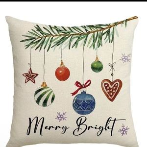 Christmas Pillowcase Merry and Bright 17.7*17.7 In Linen Blend Pillow Cover